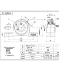 Technical drawing of UCP205-16 Pillow Block Bearing Four Pack, Chrome Steel AISI 52100, 1 Inch Bore for industrial use.