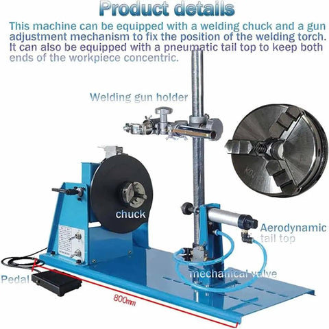 Top Shelf Heavy Duty Welding Positioner With Slick 360 Degrees Rotary Turntable And Variable Control 0 To 90 Degree Tilt Plus Foot Pedal And Chuck For Pro Pipe And Welding, featuring chuck, pedal, and pneumatic adjustments.