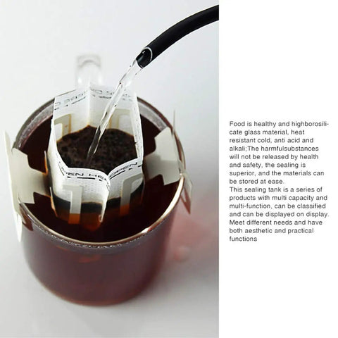 Pouring hot water into Grab And Go Portable Disposable Drip Coffee Bags With Hanging Ear on mug for single serve brew
