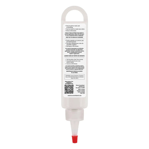Back view of Quick Fix Putty For Wood Laminate And Vinyl Floors Acrylic Based Gap Filler tube showing instructions and barcode.