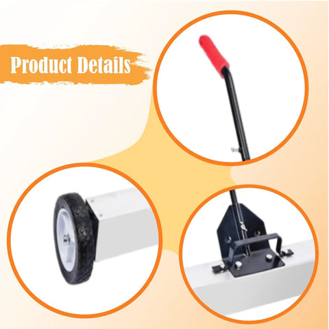36 Inch Heavy Duty Metal Sweep Cart With Adjustable Height Handle And Smooth Rolling Wheels Perfect For Picking Up Iron Debris And Yard Clutter Efficiently Sweeping Large Outdoor areas Like Driveways And Construction Sites