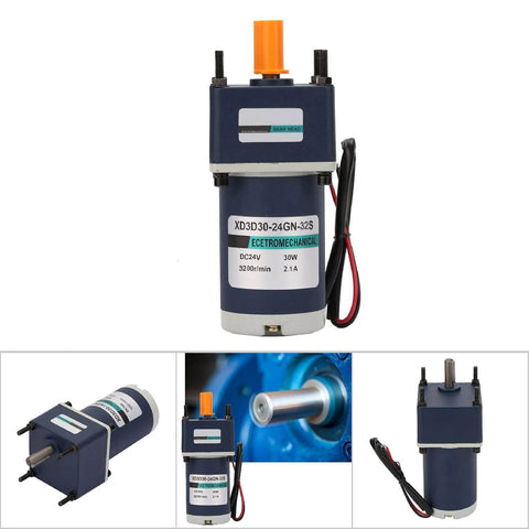 DC 24V 30W High Adjustable Speed Gear Motor With Metal Gear Permanent Magnet Drive, shown in compact design with wiring.