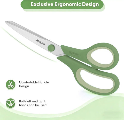 All Purpose Heavy Duty Scissors 3 Pack With 2.5mm Thick Stainless Steel Blades Built Tough Like A Beast For Cardboard Burlap Carpet Leather Vinyl Denim Canvas And More. green ergonomic scissors with stainless steel blade and ambidextrous handle