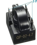 Close-up of QP-02-4.7 3 Pin PTC Starter Relay And Overload Kit For Refrigerator Compressors 4.7 Ohm 110V