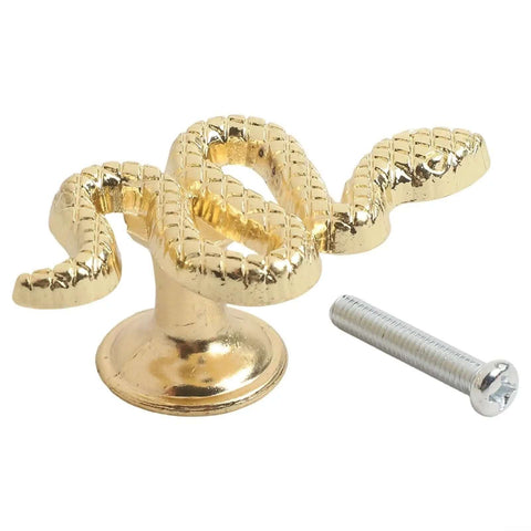 Snake Shape Cabinet Knobs And Door Handles, Zinc Alloy With Ancient Gold Finish, 52x27x24mm, shown with mounting screw.