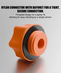 Nylon connector with bayonet design for Top Tier Oil Funnel Kit With Flexible Spill Proof Designs And Color Coded Connectors For Fast Garage Oil Changes.