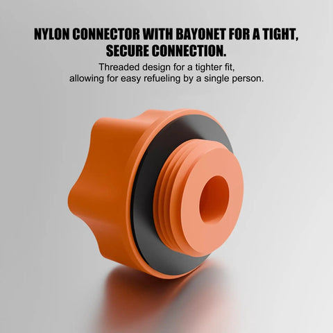 Nylon connector with bayonet design for Top Tier Oil Funnel Kit With Flexible Spill Proof Designs And Color Coded Connectors For Fast Garage Oil Changes.