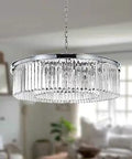 Chrome Crystal Chandelier Pendant Raindrop Ceiling Light Fixture 2 Tier 6 Lights for Dining Room Bedroom Living Room