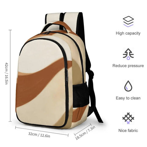 Earth Tone Abstract Curve Art Backpack For Men And Women, 12.6 x 7.3 x 16.5 inches polyester daypack with high capacity.