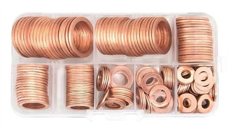 Top Notch Flat Copper Washers 150Pc Assortment Heat Resistant Oil Seal Gaskets For Auto Sump Plugs M6 M8 M10 M12 M14 M16 M18 Fits Cars With Organizer Box Keeps Engines Tight Dry Preventing Costly Breakdowns Works Great For Any Driver Fixing Ride, copper washer kit in organizer box