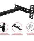 Solid As A Rock Universal Headboard Bracket Kit For Adjustable Beds showing black steel bar with adjustable U-slots and mounting hardware.