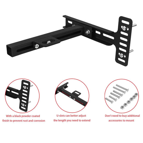 Solid As A Rock Universal Headboard Bracket Kit For Adjustable Beds showing black steel bar with adjustable U-slots and mounting hardware.