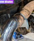 Heavy Duty 2.5 Inch Exhaust Clamp With Hanger For 2-1/2 Inch Pipe Universal Car Muffler Mount Kit installed on a vehicle.