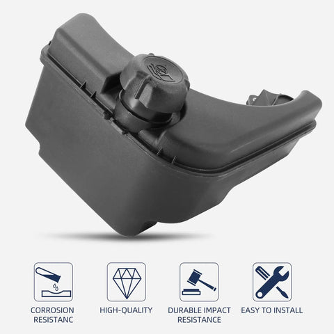 Engine Fuel Tank Replacement For 850 Series Engines With Fuel Line And Shut Off Valve Replaces 590477 And 796489 Durable ABS Plastic Gas Tank For Long Lasting Performance Heavy Duty Build shown from side angle
