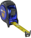 Hella Precise Laser Distance Measuring Kit With Slick Carry Case For Jobsite Tasks. Compact blue tape measure unrolled to 5 feet.