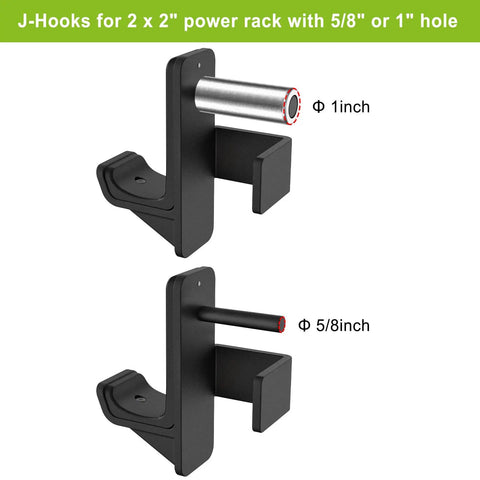 Bottom Reinforced J Hooks For 2x2 Power Rack With 5/8 Or 1 Inch Holes Rubber Pads And Beefed Up Heavy Duty Attachments For Squat Rack Training And Home Gym Use Set Of 2