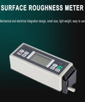 Straight Up Precision Digital Surface Roughness Tester With Inch And Metric Switch Multi Parameter Ra Rz Rq Rt Usb Data Sync And Memory Storage For Plug And Play Gauging side view showing display and measurement probe