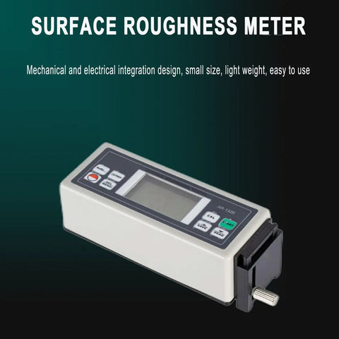 Straight Up Precision Digital Surface Roughness Tester With Inch And Metric Switch Multi Parameter Ra Rz Rq Rt Usb Data Sync And Memory Storage For Plug And Play Gauging side view showing display and measurement probe