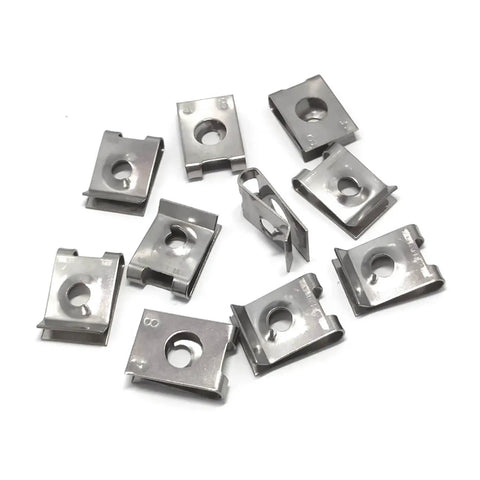 Heavy Duty Stainless Steel Self Tapping Screws With U Clips Retaining Fastener Kit arranged in a circle.