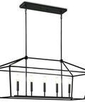 Black Farmhouse Chandelier With Five Lights For Kitchen Island And Dining Room Industrial Height Adjustable Hanging Pendant Lights Metal E12 Rustic Fixture For Dining Area No Bulbs Included Industrial Chic Vibe