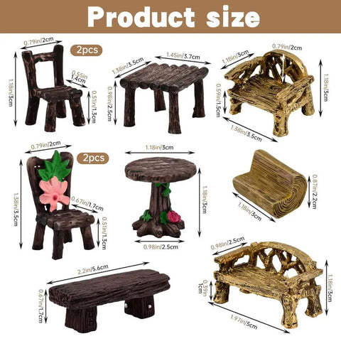 Fairy Garden Miniature Table And Chairs Set, 10 Pcs Resin Benches And Dining Kit, Hand Painted Micro Landscape Decor For Home Or Outdoor