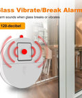 Ultra Thin Window Alarm With 120dB Loud Alarm And Vibration Sensor attached to glass door for security.