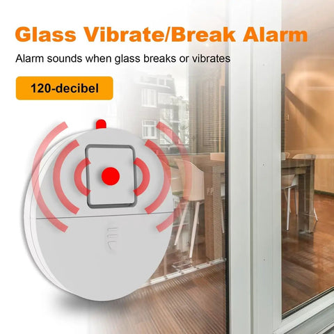 Ultra Thin Window Alarm With 120dB Loud Alarm And Vibration Sensor attached to glass door for security.