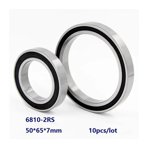 Alt Tag: 10 Pack 6810 2RS Deep Groove Ball Bearing Thin Wall With Double Rubber Seal 50mm Bore 65mm Outer Diameter 7mm Width 6810RS