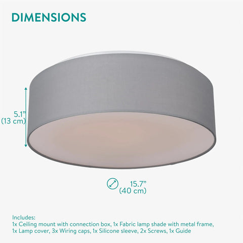 Dope Drum Shade Flush Mount Ceiling Light With 15.75 Inch Diameter And 22W LED, grey fabric finish