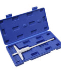 Depth Vernier Caliper With 0.02mm Resolution, 0-150mm Measuring Tool, in blue case, metal gauge with 45Cr bar and alloy frame.