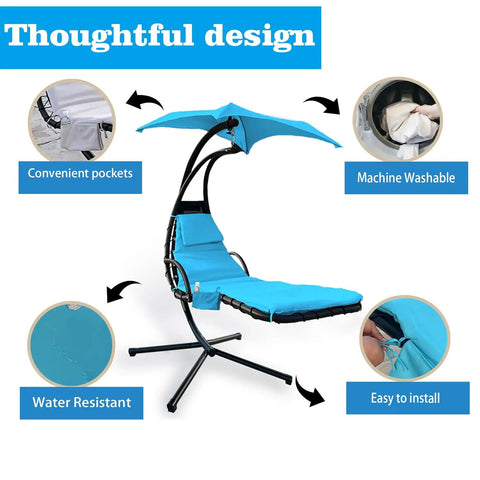 Outdoor Hanging Lounge Chair Cushion Cover And Umbrella Fabric Set For Patio Curved Chaise Lounges Swing Hammock Chairs Waterproof Soft Fabric Blue Cushion Not Included