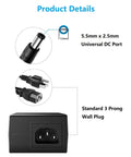 5.5mm x 2.5mm plug and 3 prong wall plug of 24V DC Power Supply 4A Universal AC Adapter 100 240V Input To 24V Output 4 Amp Transformer