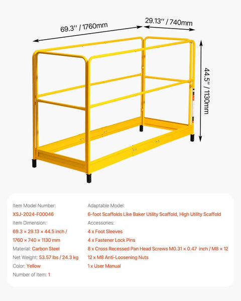 Heavy Duty 6 Foot Scaffolding Safety Guardrail Built Legit Tough With Rustproof Solid Carbon Steel Baker Style Platform Accessory Rock Solid Yellow Rail To Keep Your Crew Locked In On Every Work Site