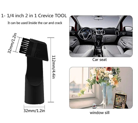 1 1/4 Inch Vacuum Attachments Kit With Brushes For 1 1/4 And 1 3/8 Inch Hoses, crevice tool for cleaning car seats and windowsills