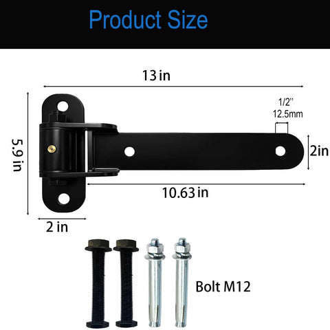 Product Size: Heavy Duty Gate Hinges Two Pack Upgraded Ball Bearing Hardware For Wood And Metal Gates, 13in hinge with M12 bolts