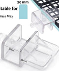 Solid As A Rock Aquarium Lid Clips, Transparent Abs Plastic Rimless Fish Tank Brackets And Anti Jump Guards, showing dimensions 20x43x28mm for easy installation.