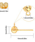 KC Gold Ball Post Earring Studs With Loop, 5mm gold tone brass earring post with 1.5mm loop