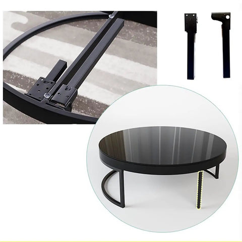 Built Like A Tank Folding Furniture Legs And Bed Feet Set Of Four Heavy Duty Metal Support Stands With Mounting Hardware on a round coffee table.