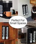 Side Mount K Cup Coffee Pod Holder For Keurig Two Pack Black Slim Organizer installed beside coffee makers in small kitchens