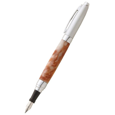 Presimo Style Fountain Pen Turning Kit With Brushed Satin Chrome Hardware For 10 Mm Woodturning A Straight Up Pro Level Gear Pack For Knuckling Out Custom Pens At Home Lathe Needed - elegant pen with marbled body and silver accent.