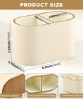 PU Leather Desk Organizer Caddy With Two Compartments Remote Control Holder Pencil Cup Makeup Brush Holders size diagram