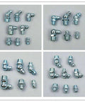 260 Piece Grease Fitting Assortment Kit With Galvanized Iron Zerk Nipples Includes 90 and 45 Degree Angled Fittings Plus Straight Ones For Cars Trucks And Machinery Storage Box, assorted fittings