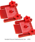 Rock Solid Variable Pressure Featherboard 2 Pack Adjustable Tension Control For Router Tables And Table Saws showing red featherboards for woodworking safety.