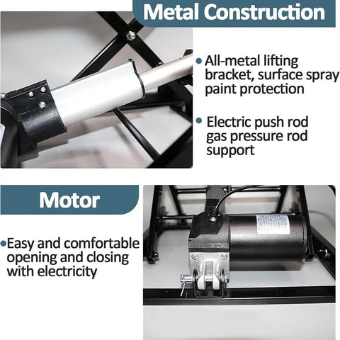 Heavy Duty Electric Scissor Lift Table With Wireless Remote And Foldable Platform detailed view of metal construction and motor for smooth operation.
