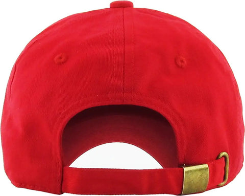 Back view of Red Unisex Adjustable Cotton Baseball Cap With Polo Style And Low Profile Fit Classic Dad Hat for outdoor travel and street style