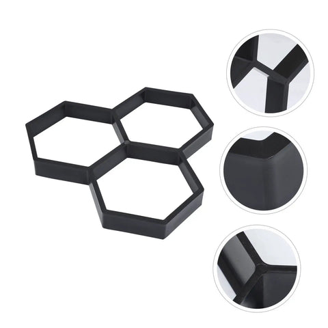 Hexagon Concrete Paving Mold Kit For DIY Projects Pro Grade, black, showing front and detailed views of hexagonal mold edges