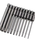 11 Piece Shark Vacuum Security Bit Set Magnetic S2 Steel 3 Inch Driver Bits T6 Through T40 on white background