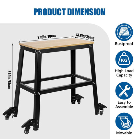 Built Like A Tank Heavy Duty Drill Press Stand With Smooth Moving Casters, 700 Pound Load Rating showing dimensions and features.