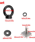 Badass M6 T Track Bolts With Killer Eye Nuts For Heavy Duty Roof Rack Builds Black Finish 304 Stainless Steel Tough Cargo Tie Down Universal Hardware Pack Of Four set of black eye nuts and washers with measurements.