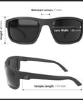Wayfarer Style Safety Sunnies with Polarized Smoke Vapor Shield Anti Fog Z87 Glasses Matte Black Frame dimensions display